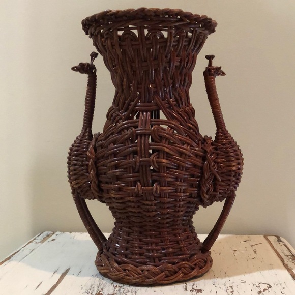 Wicker Peacock Vase